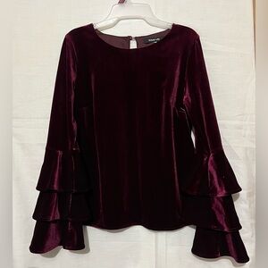 Sugarlips Deep Burgundy Velvet Blouse with Tiered Sleeves